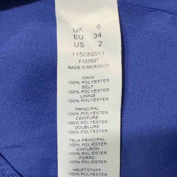 ASOS LUXE Belted Drama Sleeve Structured‎ Satin Mini Dress Women's 2 Blue - Picture 4 of 7